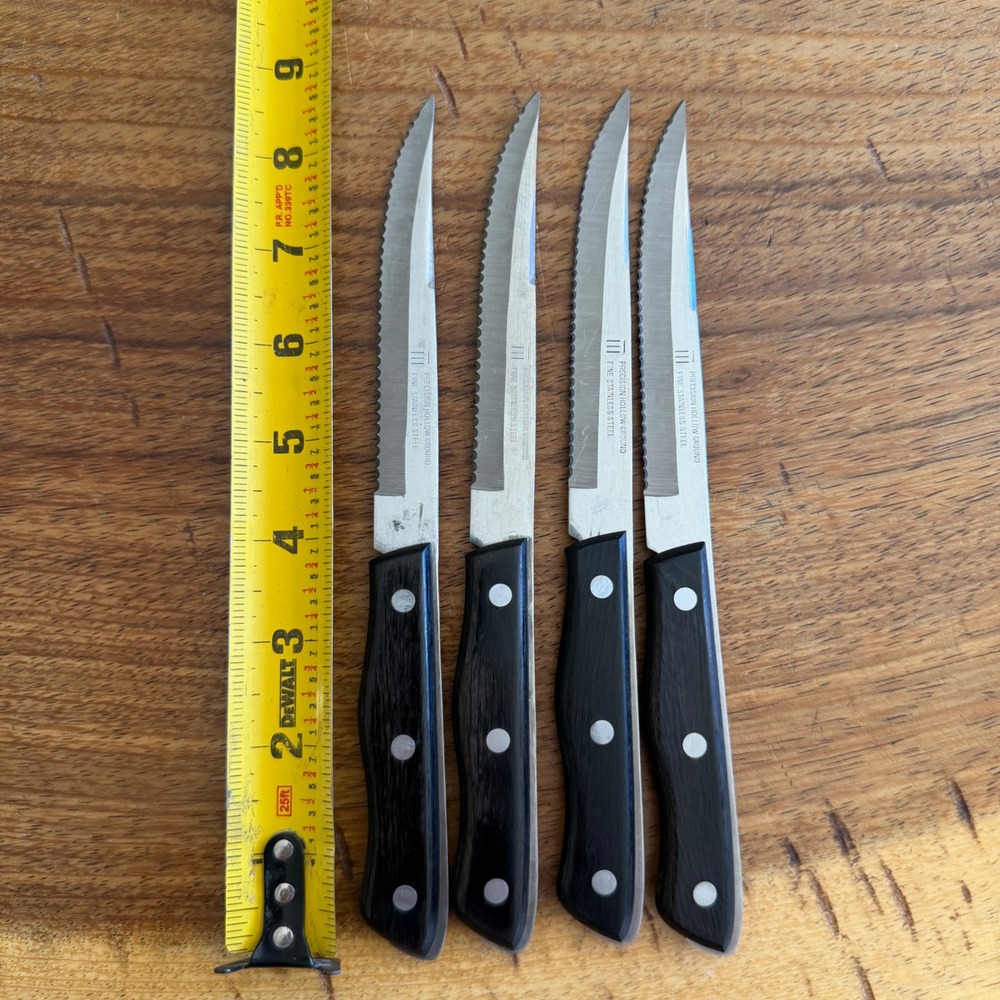 Set 4 Vintage Precision Hollow Ground Stainless Steel Steak Knives Japan Black - Picture 2 of 11